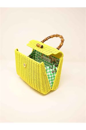 Yellow woven wicker bag with bamboo handle Laboratorio Capri | 110YELLOW